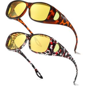 Myiaur 2 Pack Polarized Night Vision Glasses for Women, Fit Over Wrap Around Driving Glasses, Anti Glare and UV400 Protection