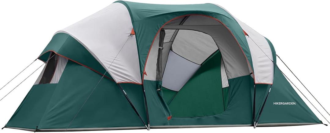 HIKERGARDEN 10 Person Camping Tent - Portable Easy Set Up Family Tent for Camp, Windproof Fabric Dome Tent Outdoor for Hiking, Backpacking, Traveling-14'x11'x74in(H) (Dark Green)