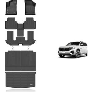 KELCSEECS® Floor Mats & Cargo Liner Custom for Volkswagen Atlas 2026 2025 2024-2018 6 Passenger Bucket,All Weather Protection Anti-Slip TPE Floor Liners Full Set Volkswagen Atlas Accessories Black