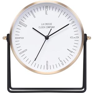 La Crosse Clock 404-3719 Stiles Swivel Tabletop Silent Sweeping Analog Quartz Metal Clock with Mirror
