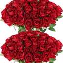 Hananona 50 Artificial Roses in Bulk, Fake Velvet Silk Burgundy Roses Realistic Red Roses for Wedding Centerpieces Flower Arrangement Home Decor (50, Burgundy)