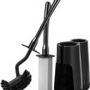 Toilet Brush and Holder Set with Pumice Stone  Long Handle Toilet Bowl Brush, Anti-Splash Scrubber, Ventilated Drip-Free Base, Deep Cleaner for Hard Water Stains, Limescale, Toilet Rings (Black)