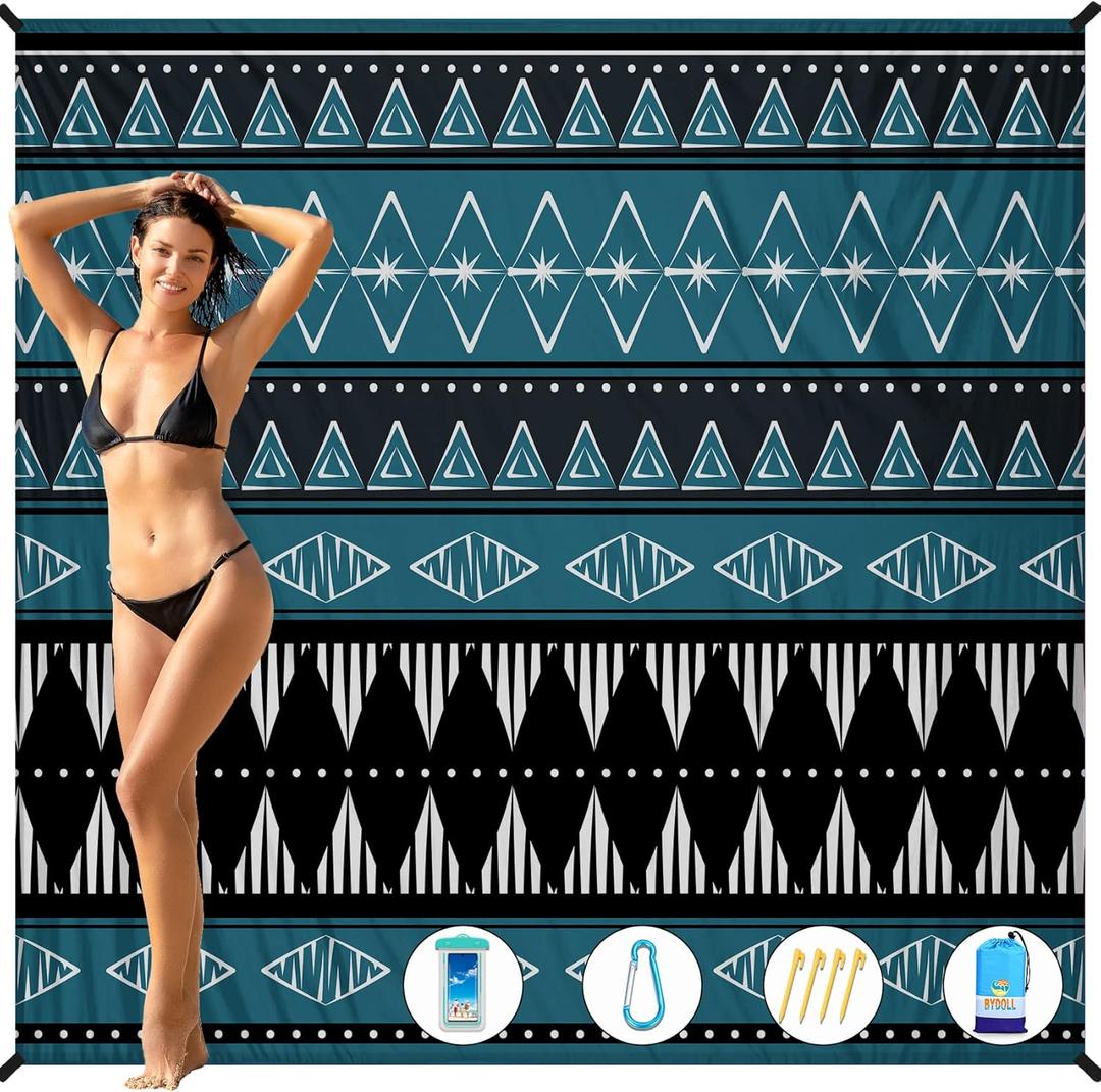 BYDOLL Beach Blanket 78''X81'' 4-7 Adults Oversized Lightweight Waterproof Sandproof Blanket for Beach Large Picnic Mat Travel Camping (Boho)