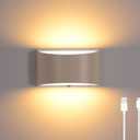 LED Wall Sconce, Dimmable Wall Light with Rechargeable Battery Operated USB, Touch Control, Up Down Wall Mount Lamp for Bedroom Hallway Living Room (White, 3000K)