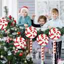 Huwena 6 Pcs 16'' Large Christmas Candy Ornaments Christmas Lollipop Ornament Double Sided Printing Peppermint Xmas Ornament Decorative Hanging Ornament Pendant for Xmas (Red, White,Wood)
