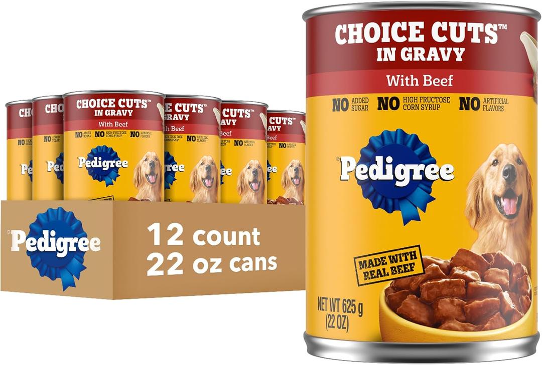Pedigree Choice Cuts In Gravy Adult Canned Soft Wet Dog Food With Beef, 22 oz. Cans (12 Count, Pack of 1) (EXP 08/08/28)