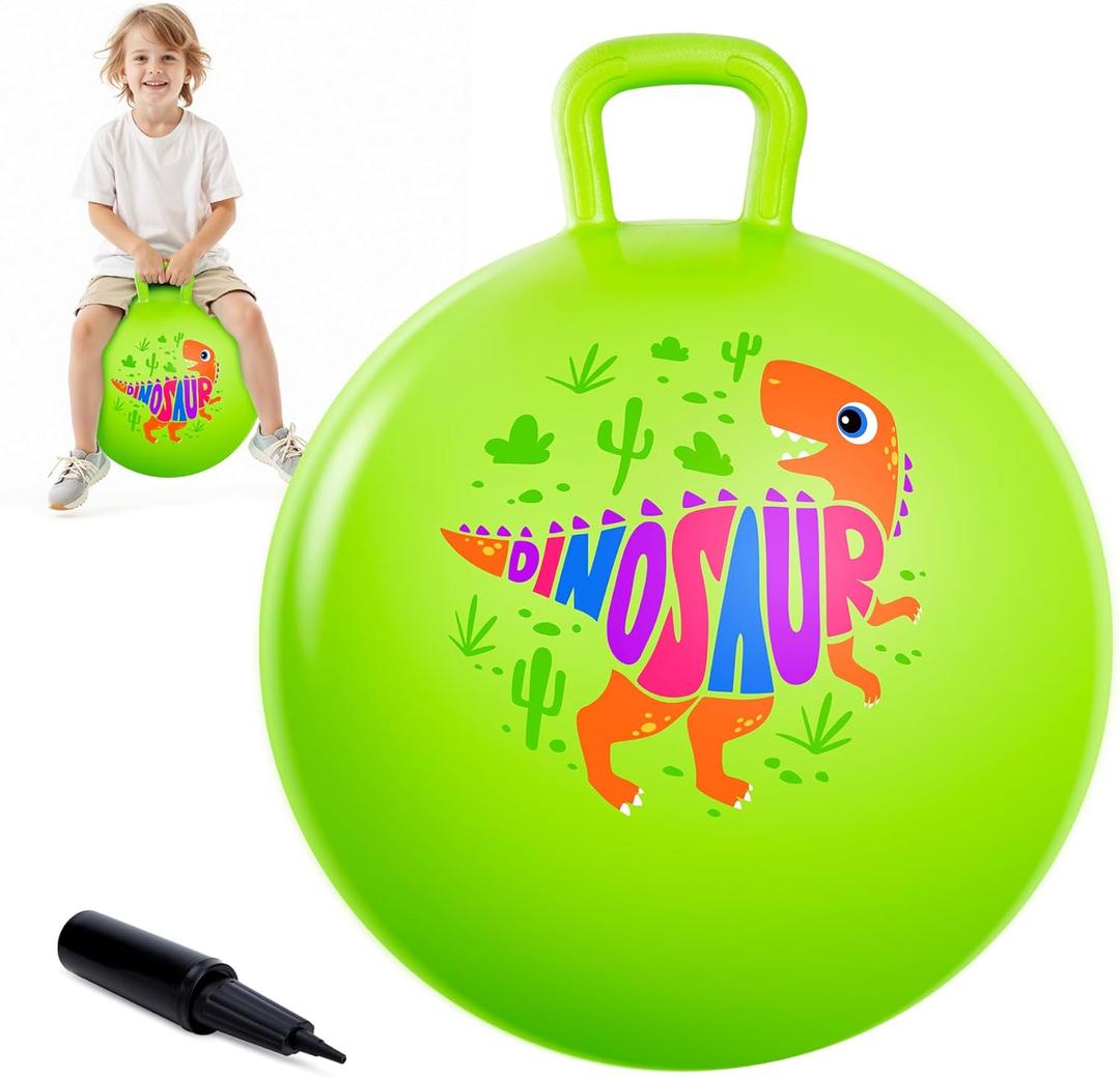 ZOOJOY Hopper Ball for Kids, 18In Bouncy Ball with Handle, Inflatable Green Dinosaur Boys Toys with Pump, Indoor Outdoor Hopping Gifts for Boys Girls 3 4 5 6 7 8