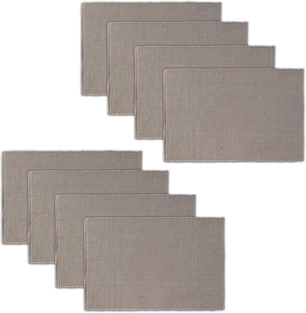 AVKA Studio 100% Cotton Ribbed Placemats - Set of 8-13 x 19 Inches - Taupe - Everyday Cloth Table Mats - Thick Construction, Washable & Reusable Cloth Place Mats