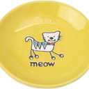 PetRageous 11019 Silly Kitty Dishwasher and Microwave Stoneware Cat Saucer 5-Inch Diameter 2.5-Ounce Capacity for Wet or Dry Cat Food Great For All Cats, Yellow