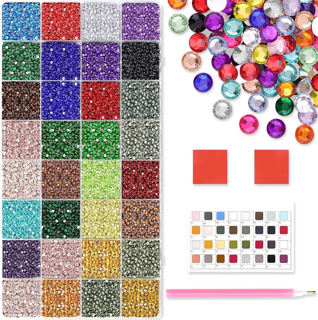 32 Colors 32,000 PCS Acrylic Diamond Painting Beads, Flat Bottom Round Rhinestones for 5D DIY Craft, Boxed with DMC Color Codes
