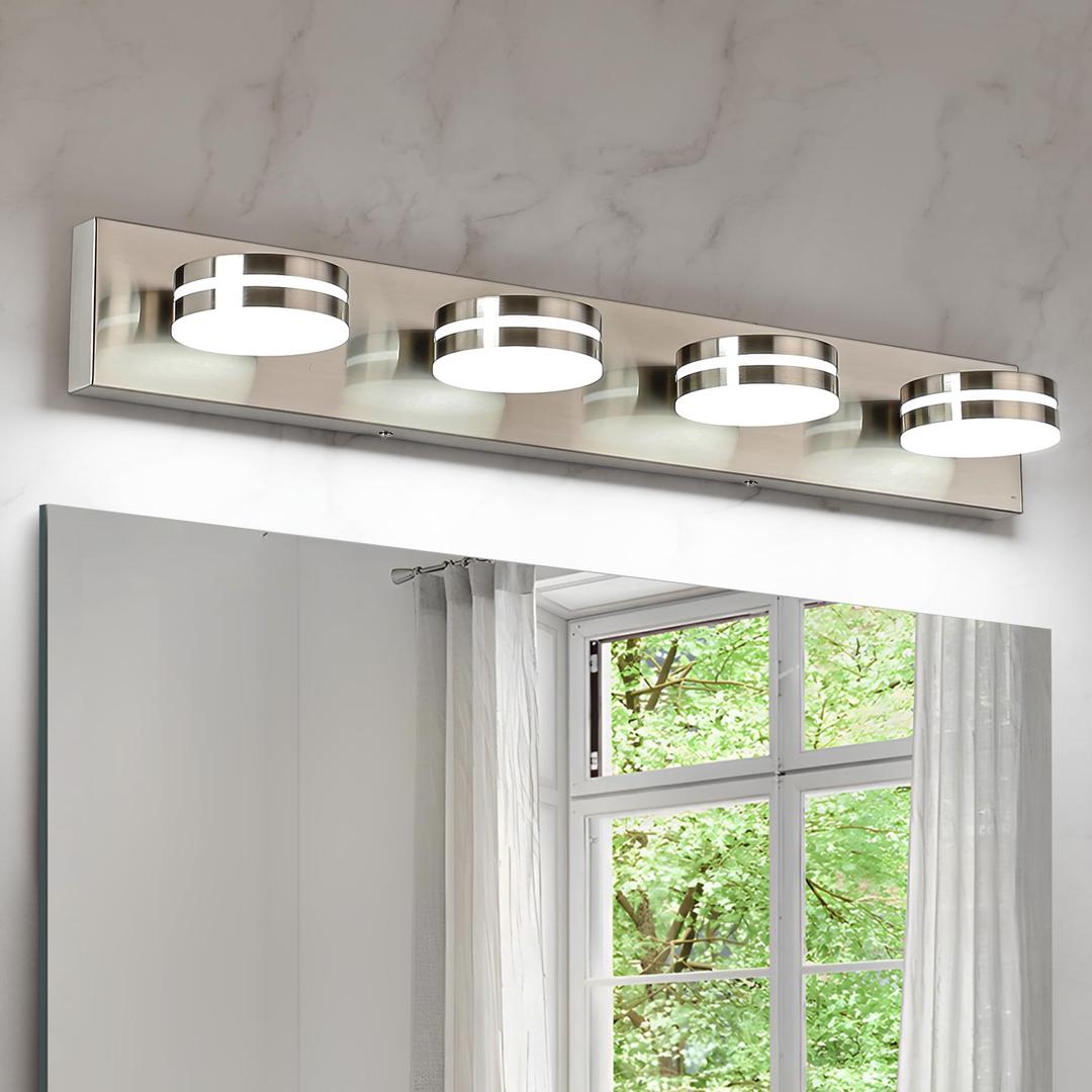 Bicrink Brushed Nickel Vanity Lights for Bathroom, 4-Light Bathroom Light Fixtures Over Mirror, LED Dimmable Bath Lighting Fixture, Modern Wall Mounted Lighting Fixture