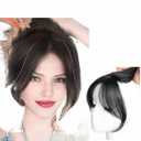Human Hair Front Hairline Topper 10" Clip on Curtain Bangs 3D Side Fringe with Invisible PU & Lace Base (Black)