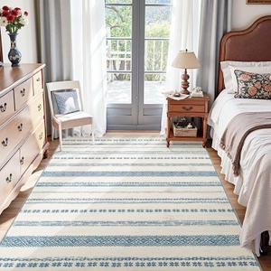 jinchan Moroccan Boho 5x7 Area Rugs for Bedroom - Machine Washable Soft Throw Rug Bohemian Ripple Design Non-Slip Carpet for Living Room Kitchen Dining Room Home Office (5x7',Blue)