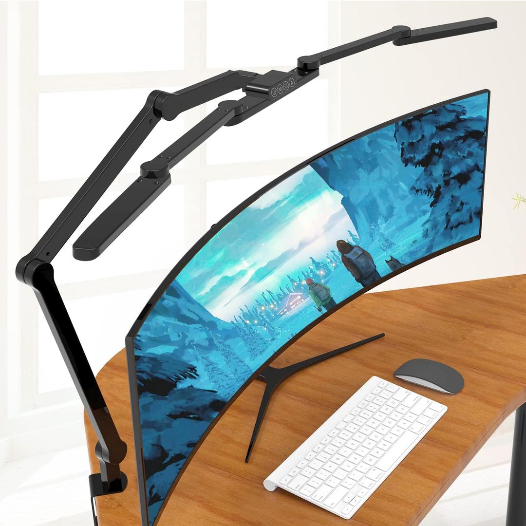 LED Desk Lamp with Clamp, 41.5" Clamp on Architect Desk Lamp for Home Office, 24W Bright Tall Computer LED Table Light Adjustable Overhead Clip on Office Lighting for Work Craft (Black+9 rotatable parts)
