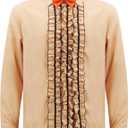 Mens Ruffled Tuxedo Shirt Retro Tuxedo Shirts Dumber 90s Prom Retro Shirts with BowTie Halloween Cosplay (Beige, XXXL)