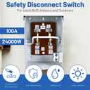 100-Amp, 2 Pole 120V/240V General Safety Switch, Non-Fused AC Disconnect Switch Box, Outdoor&Indoor, NEMA-3R Enclosure, Anti Corrosion and Rust Prevention with Ground Kit (100A)
