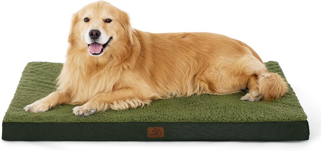 Bedsure XL Dog Bed Large Sized Dog -Orthopedic Waterproof Extra Large Pet Beds with Removable Washable Cover, Egg Crate Foam Mat, Suitable for Pet Up to 100 lbs (Dark Green)
