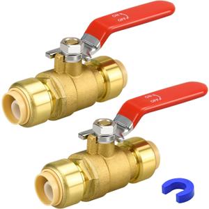 Push Fit Ball Valve, 2 Pack 1/2" Push-Fit Full Port Ball Valve with Disconnect Clip, Push-to-Connect Water Shut Off Valve for Hot and Cold Water, for PEX PVC or Copper Pipes