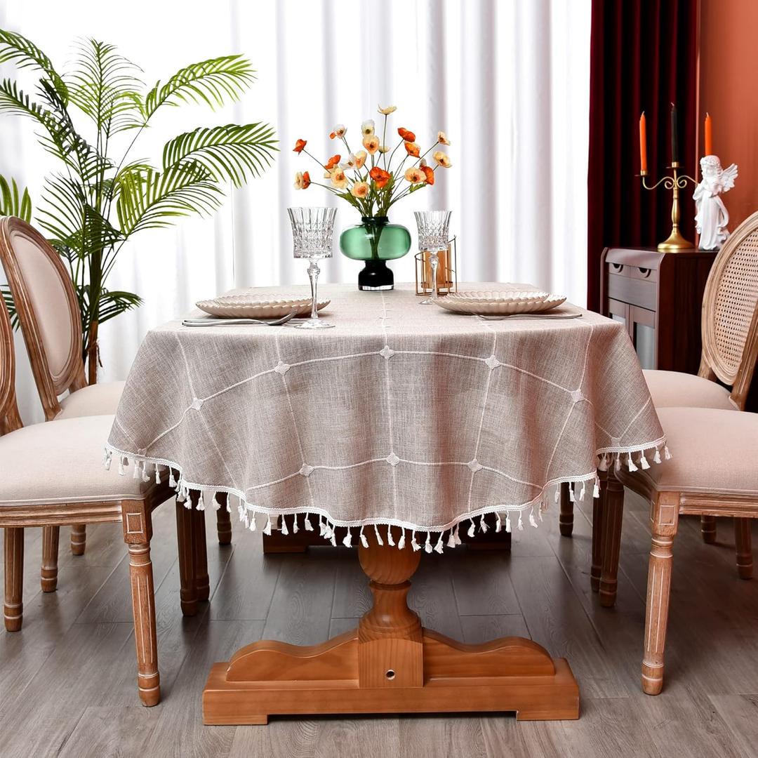 Plaid Farmhouse Coffee Oval Tablecloth Cotton Linen Heavy Weight Checkered Table Covers Cloths for Dining Room Kitchen Tabletop Decoration, 60x120 Inch