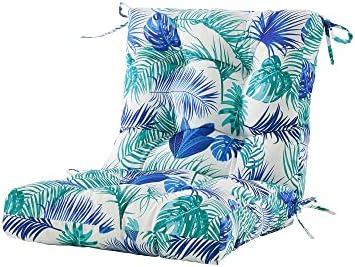 ARTPLAN Patio Seat Cushion 40"x20"x4" Wicker Chair Pad with Straps,Floral | Thick supportive tufted foam padding with anti-slip ties, floral print replacement pad for outdoor wicker patio furniture