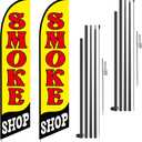 2 Set Smoke Shop Feather Flag Pole Kit Smoke Shop Sign Banner Advertising Feather Banner for Outside Outdoor Business Decoration(15 ft)