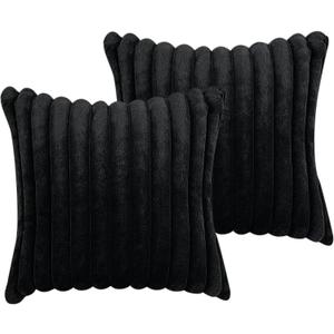 18x18 Throw Pillow Covers Set of 2, Decorative Faux Fur Covers for Bed, Couch Soft Fluffy Pillow Cover with Velvet Back for Living Room, Neutral Home Dcor Accent for Sofa - Black