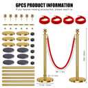 kaiyomi 6Pcs Stanchions with Red Velvet Ropes Set, 5 Feet Velvet Ropes and Posts Poles for Red Carpet Party Decoration and 360 Photo Booth (Golden)