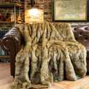 BATTILO HOME Luxury Golden Faux Fur Blanket, 60"x 80" Large Fur Throw Blankets for Bed, Couch, Soft Warm, Fuzzy, Fluffy, Golden with Back Tipped Blanket, Reversible to Plush Velvet