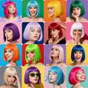 Short Bob Wigs with Heart Sunglasses and Hair Cap Set of 3 | Colorful Colored Neon Wig Funny Cosplay Hairpieces for Halloween Party Costume (White)