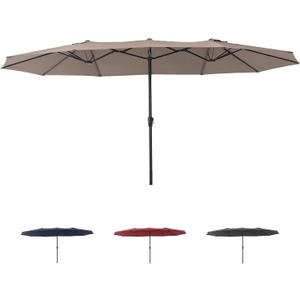 15FT Large Patio Umbrella with Crank Handle,Double-Sided Rectangular Outdoor Umbrella for Pool, Garden, Deck, Lawn & Market (Claret Red) (Beige)