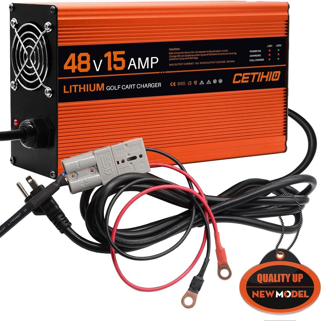 48 Volt Lithium Battery Charger for Golf Carts with Anderson Plug. 15 AMP Golf Cart LIFEPO4 Battery Charger. 16FT, 3-Stage Charge Technology, (Output: 58.4 Volts) 3-5 Hours Full Charge, Smarter