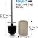 Ceramic Toilet Brush & Holder Set - Freestanding Deep-Cleaning Toilet Bowl Cleaner Brush, Stainless Steel Handle, Small & Sturdy for Storage, Easy to Clean, Non-Scratching