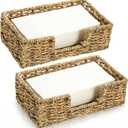 Pumtus 2 Pack Woven Napkin Holders, Seagrass Guest Towel Serving Tray, Fit Napkins 8.2 x 4.7 Inch, Disposable Paper Hand Towel Basket, Rattan Flat Napkin Dispenser for Bathroom Kitchen