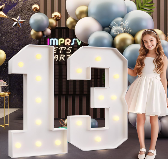 imprsv 3FT Marquee Numbers 13, Light Up Numbers for 13th Birthday Decorations Anniversary Party Decor, Number 13 Light Up Number, PreCut Foam Board Kit