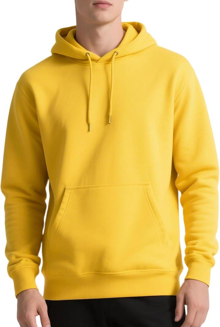 Men's Hoodies Pullover Hooded Sweatshirt Midweight Athletic Hoodie for Men Long Sleeve Fleece Sweat Shirt with Pocket (X-Large, Yellow)
