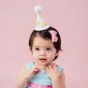 First Birthday Party Hat with Yellow Daisies, White Cone with Pom Pom, 1st Birthday Celebration
