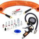 18 Pieces Air Compressor Accessories kit, 1/4 inch x 25 ft Recoil Poly Air Compressor Hose Kit, 1/4" NPT Quick Connect Air Fittings, 100 PSI Tire Inflator Gauge, Heavy Duty Blow Gun