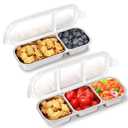 PTYTIFY Stainless Steel Snack Containers with Lids, 2 Pack Grab and Go Metal Snack Containers, 3 Compartment Reusable Stainless Steel Snack Box for Food Lunch Meal Prep (3+2 Compartment 2 PCS)