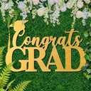 Yookeer 16.5 x 10.5 in Wooden Gold Congrats Grad Sign Graduation Party Decorations 2026 Congratulations Graduation Sign Photo Props with Graduate Cap Cutout for Backdrop Wall College Party Supplies