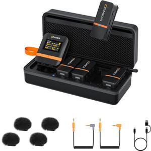 COMICA Vimo Q 4 Channel Wireless Lavalier Microphone System with Noise Reduction, 4 Audio Tracks Output, 656ft Range, Wireless Mic for Cameras iPhone Android,Wedding/Video Recording/Livestream (Black)