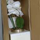 Oairse Artificial White Phalaenopsis Orchid Flower Arrangements Faux Orchid Flower in Gold Pot Orchid Centerpiece for Dining Room Table