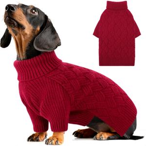 AOFITEE Small Dog Sweater, XS Sweaters for Dogs, Warm Dog Christmas Sweater, Dogs Winter Sweaters for Puppy, Turtleneck Thick Puppy Sweatshirt Female Male for Yorkie, Chihuahua (Red, XSmall)