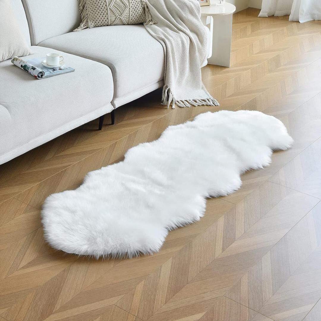 duduta White Faux Sheepskin Runner Rugs 2x6 ft, Fluffy Shag Bedroom Rug Fur Sofa Couch Covers Washable