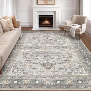 8x10 Area Rugs Living Room: Washable Boho Large Neutral Vintage Soft Rug Stain Resistant Distressed Farmhouse Non-Slip Indoor Floor Carpet for Bedroom Nursery Kids Office Dining Room- Taupe