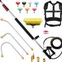 Telescoping Pressure Washer Wand 24 ft Power Washer Extension Wand Aluminum Pressure Washer Extension Wand 24 Feet with Brush Head, Gutter Cleaner, 7 Spray Nozzle Tips, 2 Hose Adapters, Support Belt
