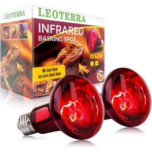 Leoterra 50w Reptile Night Heat Bulb Red Infrared Night Heat Lamp 10-20 Gallon Terrarium Use Thickened Glass (2-Pack) for Geckos, Frogs, Small Snakes,Bearded Dargon Night Use 2000+ Hours Service Life