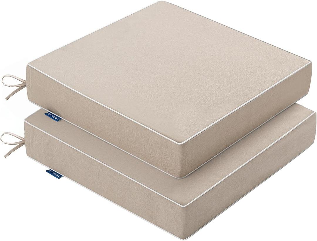 MIULEE Beige Outdoor Chair Cushions Set of 2, 17x16x2 Inch Waterproof Patio Seat Cushions for Outdoor Furniture Couch Sofa, 3 Year Color Fastness High Density Foam with Adjustable Ties