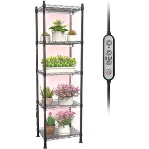 Plant Stand with Grow Lights, 5-Tier metal Plant Shelf with 4-Pack 40W Full Spectrum Grow Light, Auto Timer，Ladder Flower Pot Stand indoor 15.7" L x 11.8" W x 60.3" H