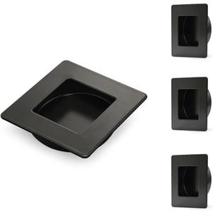 HOMOTEK Stainless Steel Flush Handles, 23/4 Inch Square Recessed Sliding Closet Door Finger Pulls, Inner Dia 21/8 Inch (54mm), Black, 4 Pack