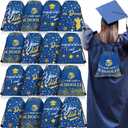 2 x Amylove 16 Pcs Graduation Gift Bags with Drawstrings Grad Party Favor Graduation Gift Drawstring Bag for College High School Party Supplies, 9 x 12 Inch (Blue)